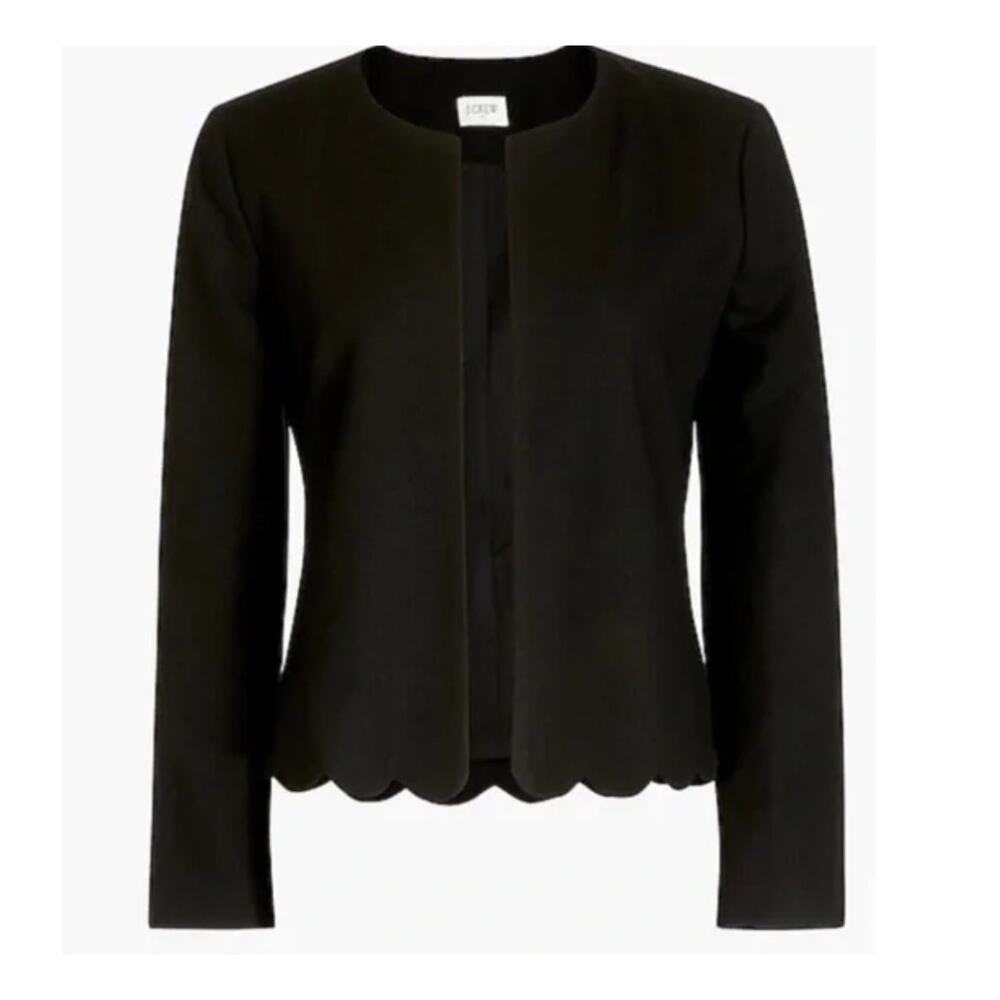 J. Crew Open Front Scalloped Hem Blazer M Black Linen Blend Minimalist Career